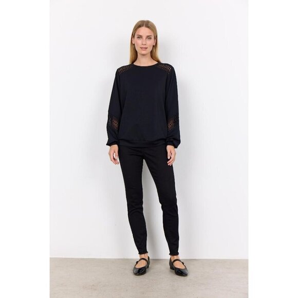 NWT SOYA CONCEPT BANU BLACK CROCHET CREWNECK SWEATER - Picture 2 of 5